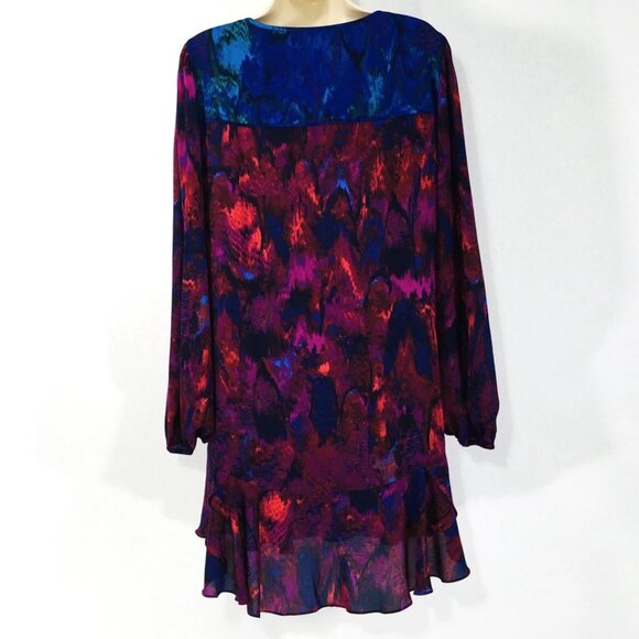 BCBGMaxazria Kena Shift Dress Sz M Flowy Chiffon Ruffle Hem Plum Berry Keyhole - Picture 9 of 15